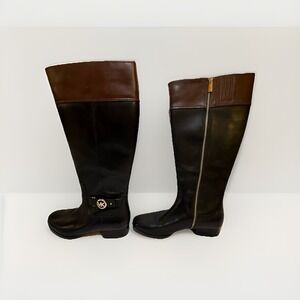 Michael Kors Fulton Harness Trail Black Mocha Brown Knee High  Riding Boot 11 M